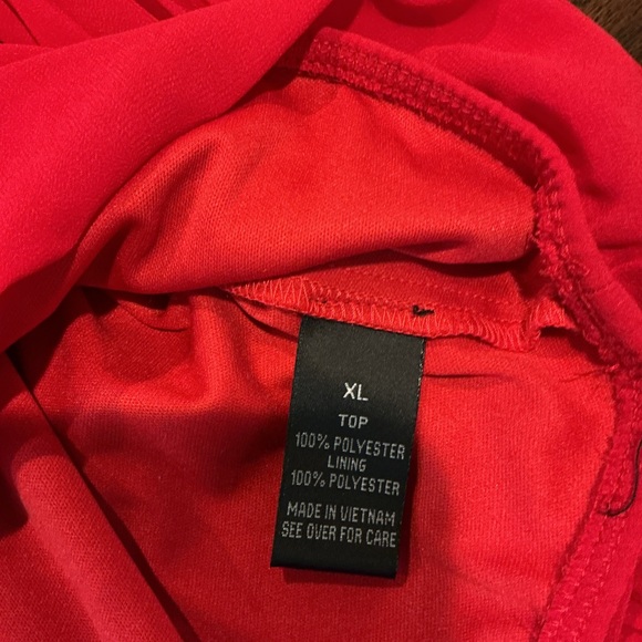 BCX Red Pleated Sleeve Blouse XL Chiffon Dressy Top - Picture 9 of 9